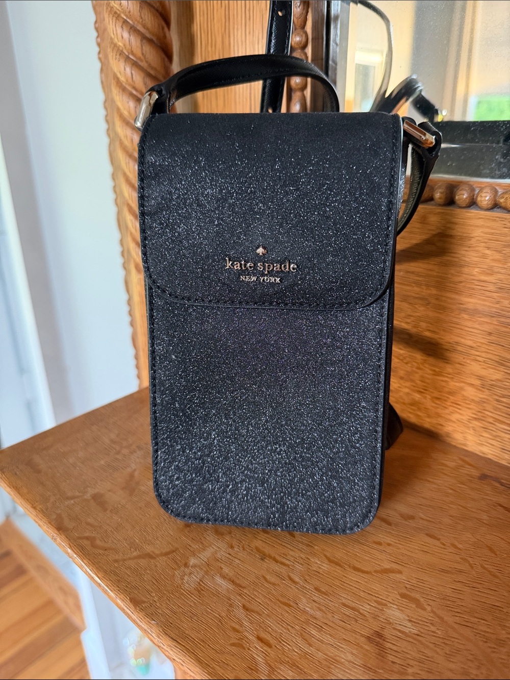kate spade Black Glitter Mini Crossbody Phone Pouch